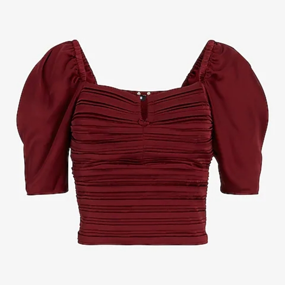 Expres Satin Ruched V-Bar Cropped Top - Picture 1 of 8